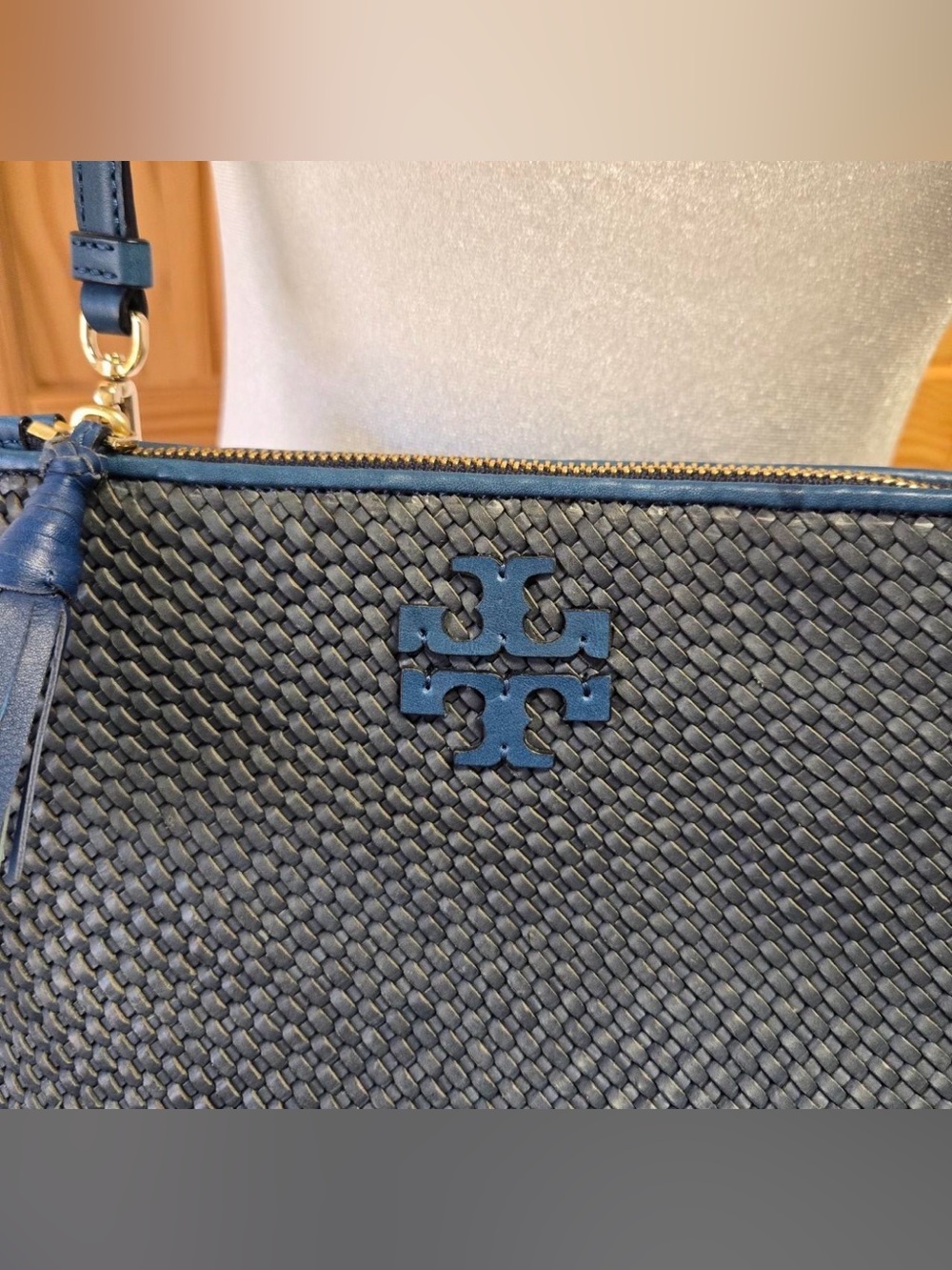 Tory Burch Navy Woven Leather Crossbody - Picture 2 of 8